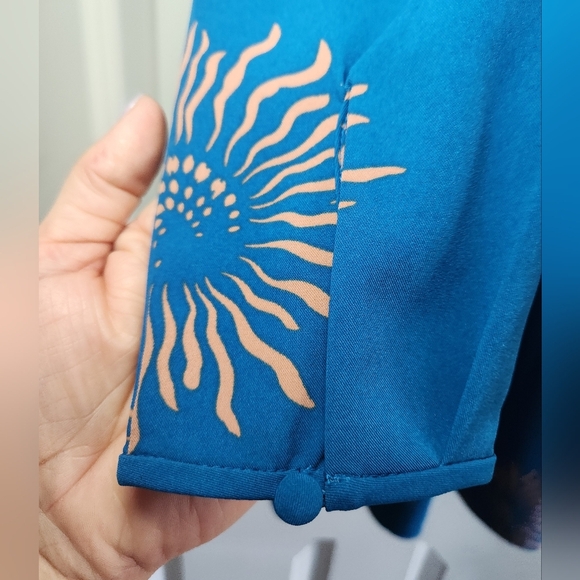 Loft Womens Iced Floral Flare Dress Peacock Blue Size 00P Long Sleeve EUC - Picture 4 of 7